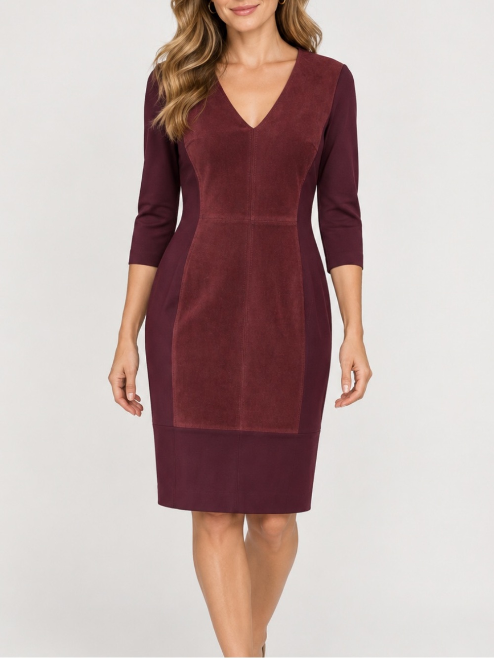 Per Se by Carlisle Suede Lamb Leather Ponte Knit Midi Dress “Per Socialite”